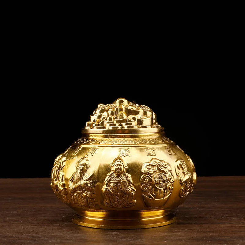 Pure brass with lid, openable five-way wealth god treasure bowl, available in various sizes, home decoration and F