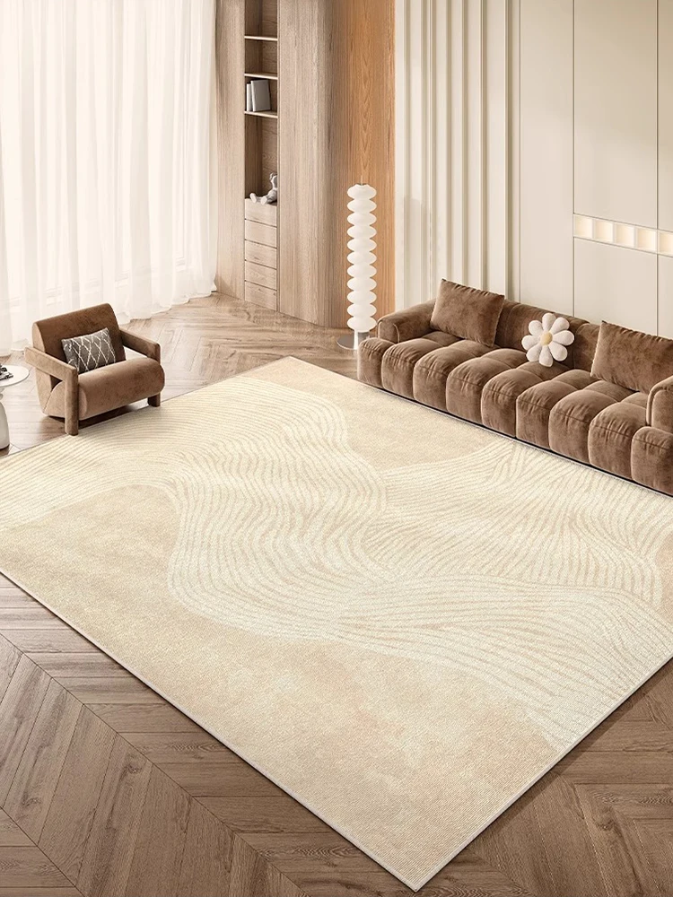 Striped Beige Carpet Minimalist Artistic Home Decorative Rug Luxury Large Size Living Room Carpet Easy Clean Bedside Bedroom Rug