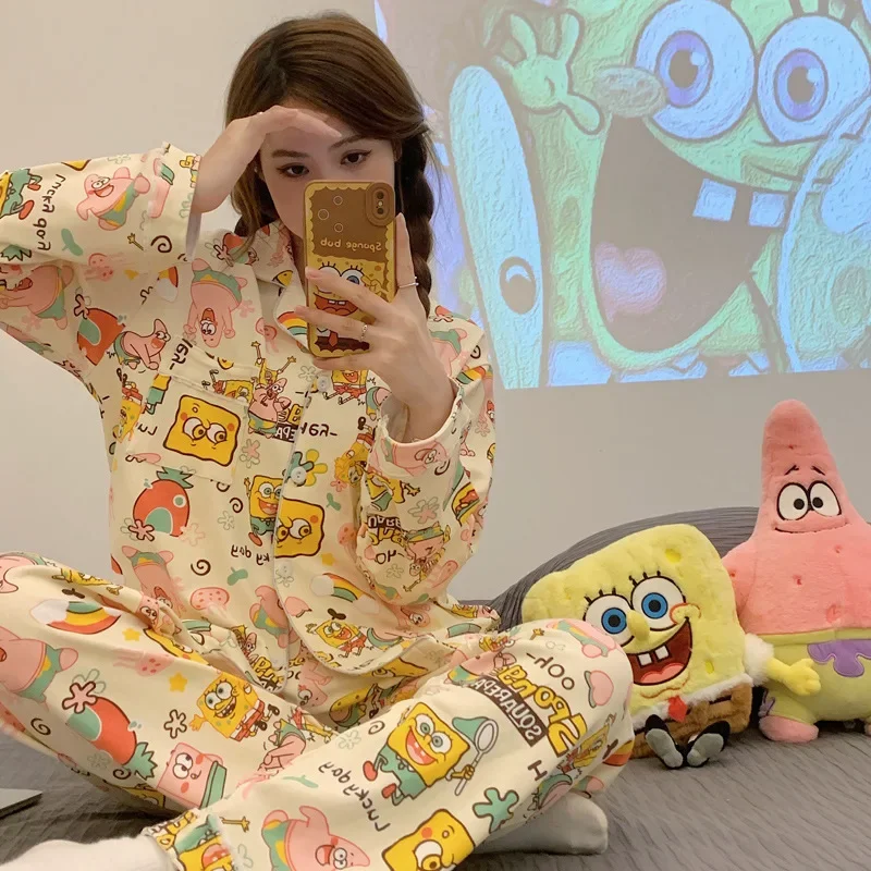 SpongeBob SquarePants Patrick Star piżama 2 szt. 1 zestaw Kawaii spodnie z długim rękawem Cute Cartoon luźna wygodna piżama