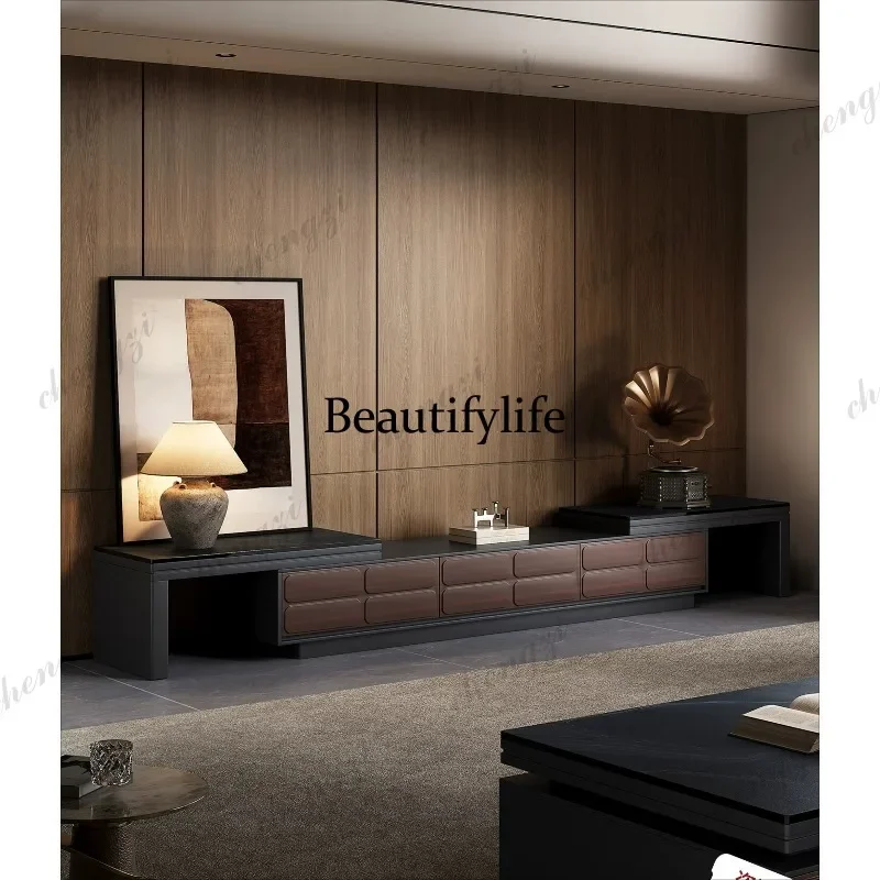 QQ Italian light luxury telescopic TV cabinet designer high-end living room marble TV cabinet