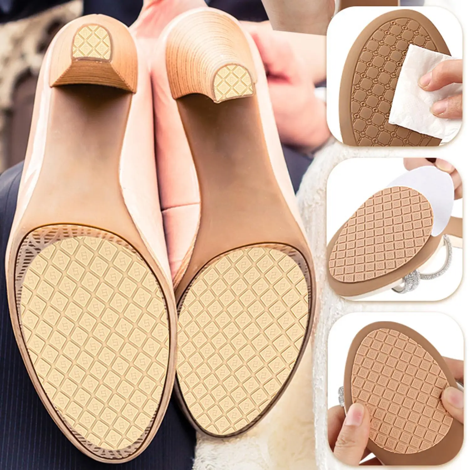 1Pair Self-Adhesive Rubber Shoe Sole Protector Wear-Resistant Non-Slip Forefoot Shoes Mat High Heel Sole Repair Accessories