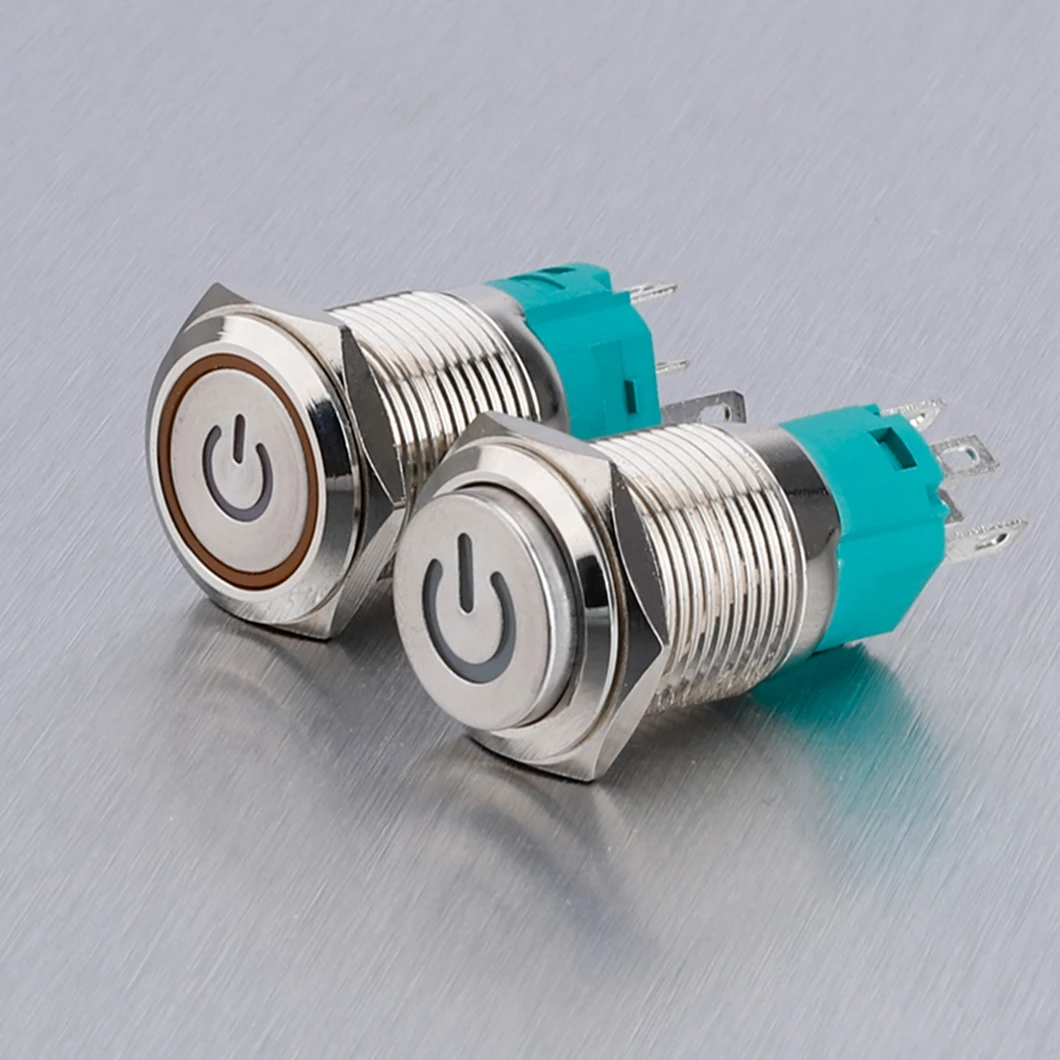 

16MM High Head Momentary/Latching Metal Push Button Switch 1NO1NC Power Logo LED Ring Light Push Button with 5Pin Terminal