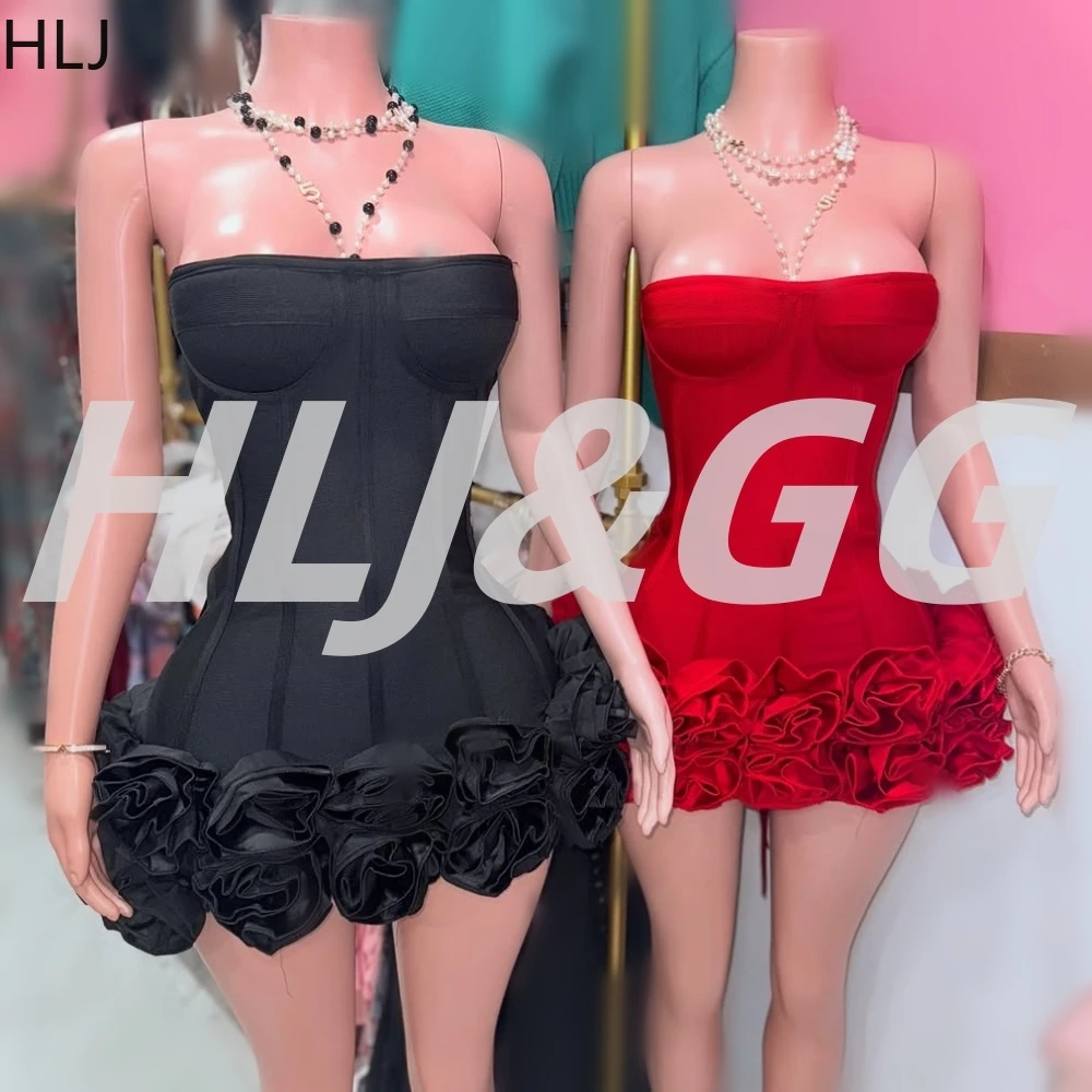 HLJ-vestido Floral de lujo para mujer, minivestido de fiesta de noche con hombros descubiertos, sin mangas, Espalda descubierta, ajustado, Sexy, para discoteca