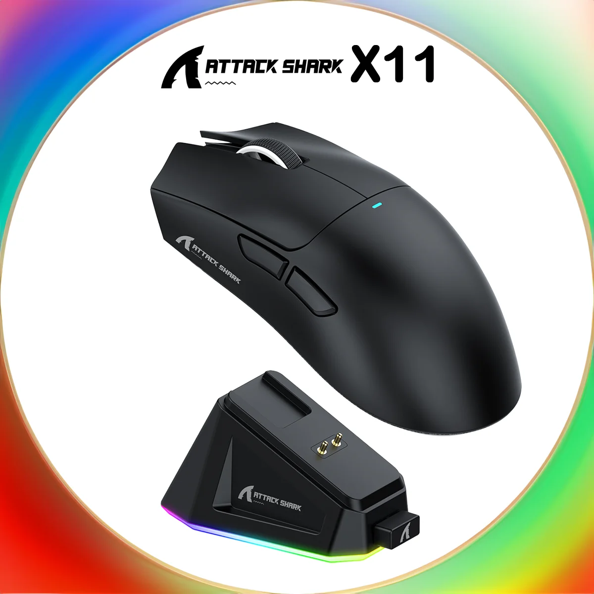 Attack Shark X11 Tri-Mode Wireless Mouse 2.4G Bluetooth RGB Charging Base 22000 DPI Lightweight Gaming Mice