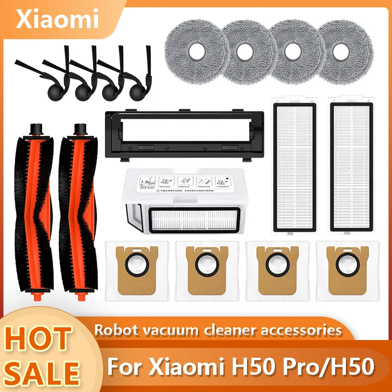 For Xiaomi H50 PRO / H50 Robot Vacuum Parts Main Brush Side Brush Hepa Filter Mop Cloth Dust Bag Replacement Accessories