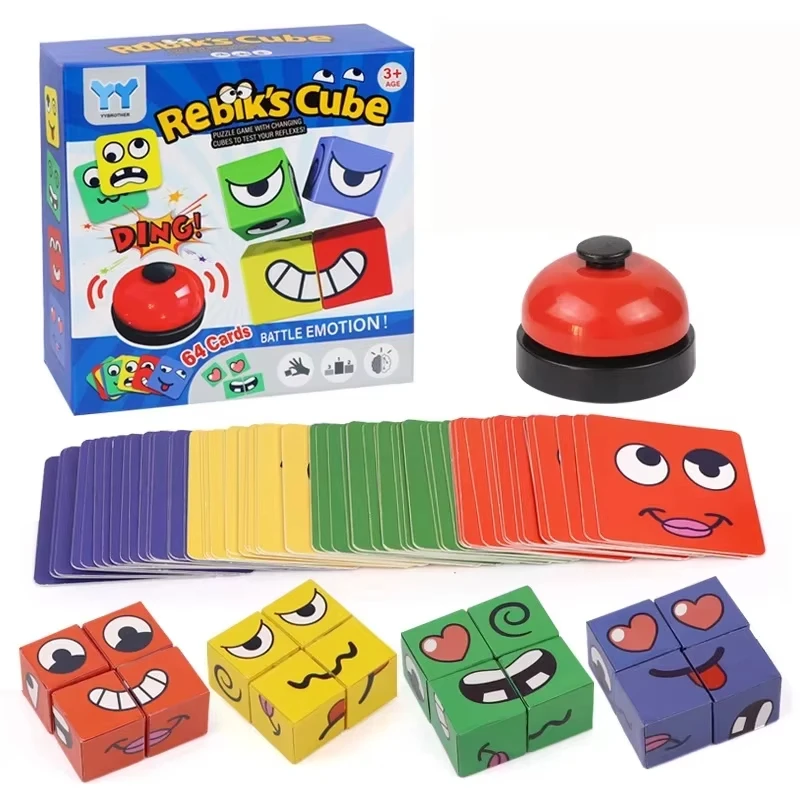 Kids Face Changing Expression Puzzle Type Building Blocks Montessori Tabletop Cube Game Early Education Toys Gifts for Children