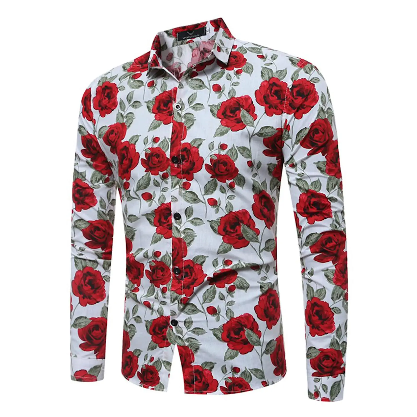 Moda fiore rosa modello stampa 3D camicia a maniche lunghe da uomo autunno camicia abbottonata festival casual bavero abbigliamento da uomo