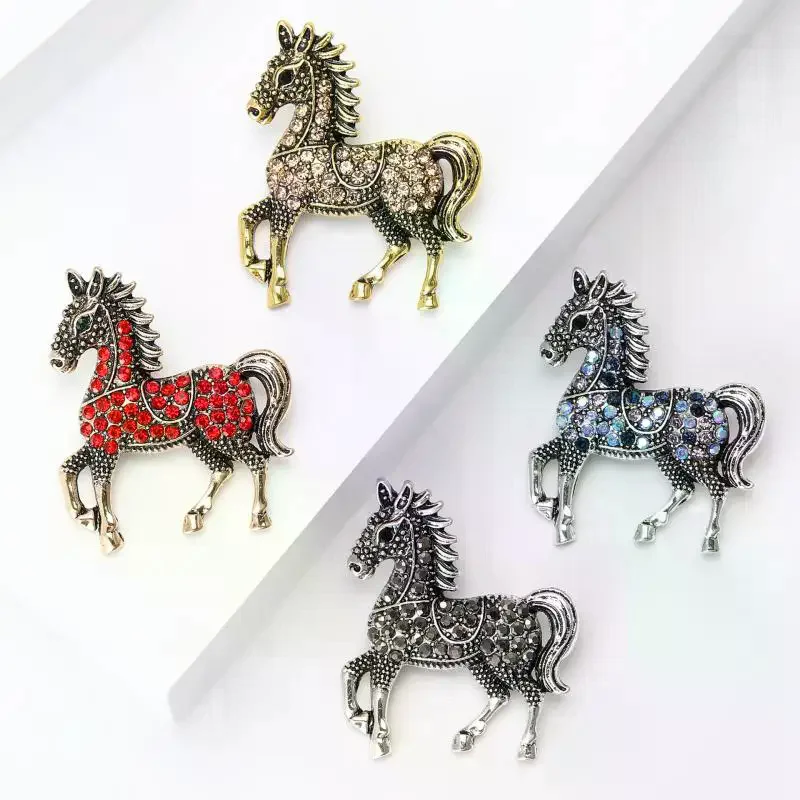 Vintage Court Style Enamel Galloping War Horse Brooches Pins For Women Clothing Accessories Men Fashion Suit Lapel Corsage