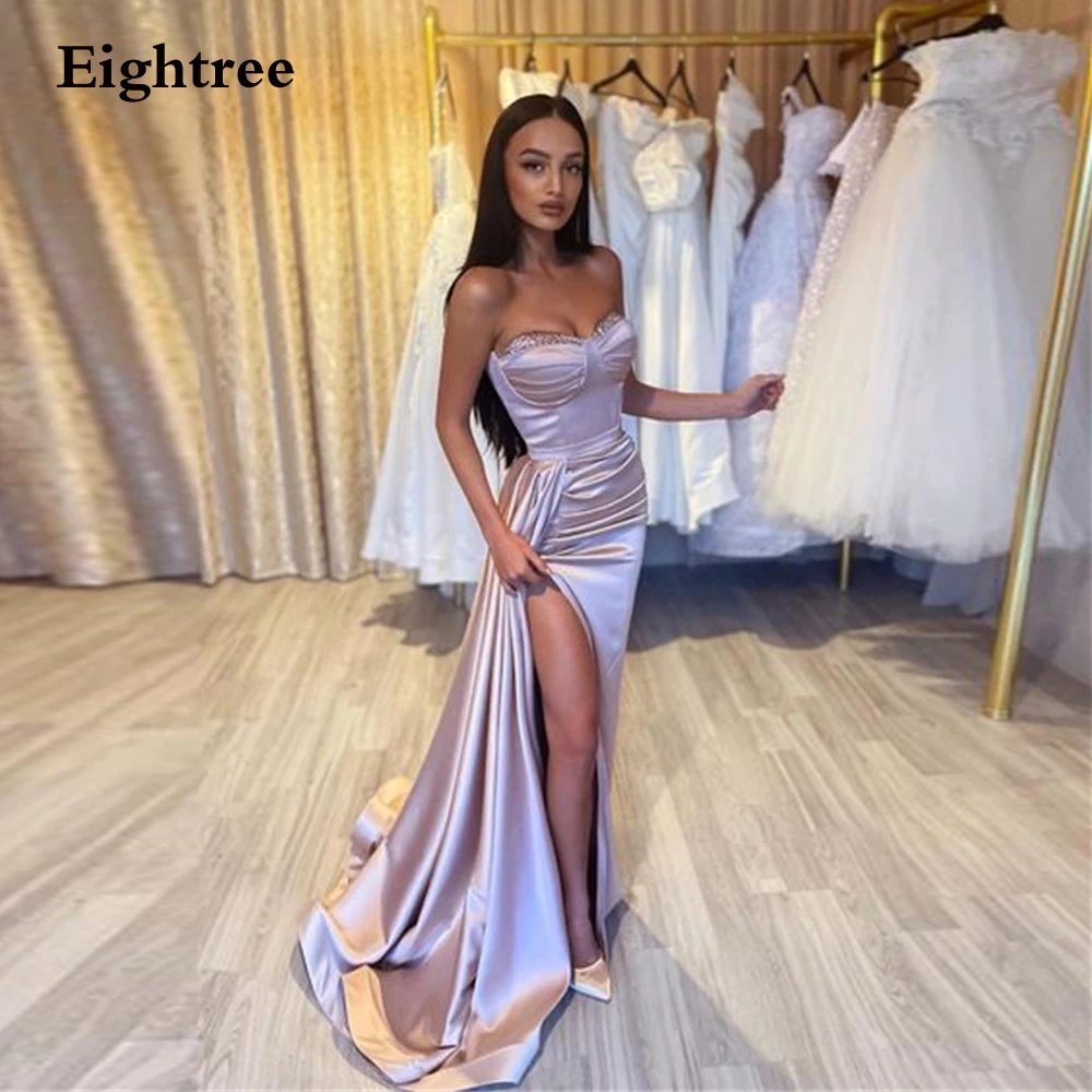 

Eightree Eleagnt Mermaid Prom Dresses Leg Slit Stain Strapless Pleat Evening Dress Formal Occasion Dresses 2023 Plus Size