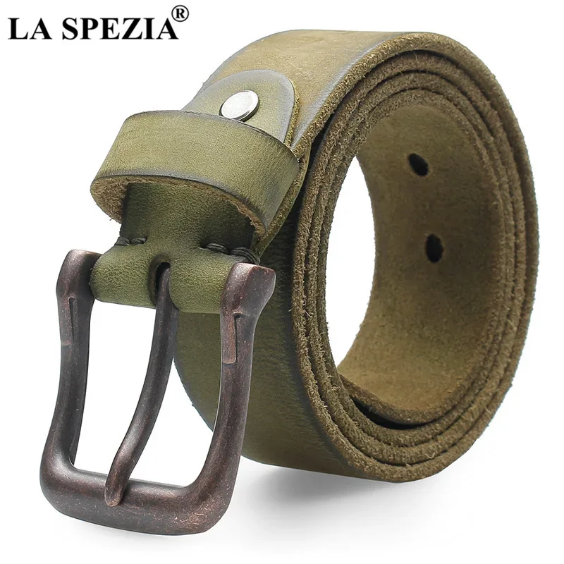 LA SPEZIA Camel Genuine Leather Belts for Men Casual High Quality Belt Male Italian Real Leather Cowskin Vintage Men Belt 125cm