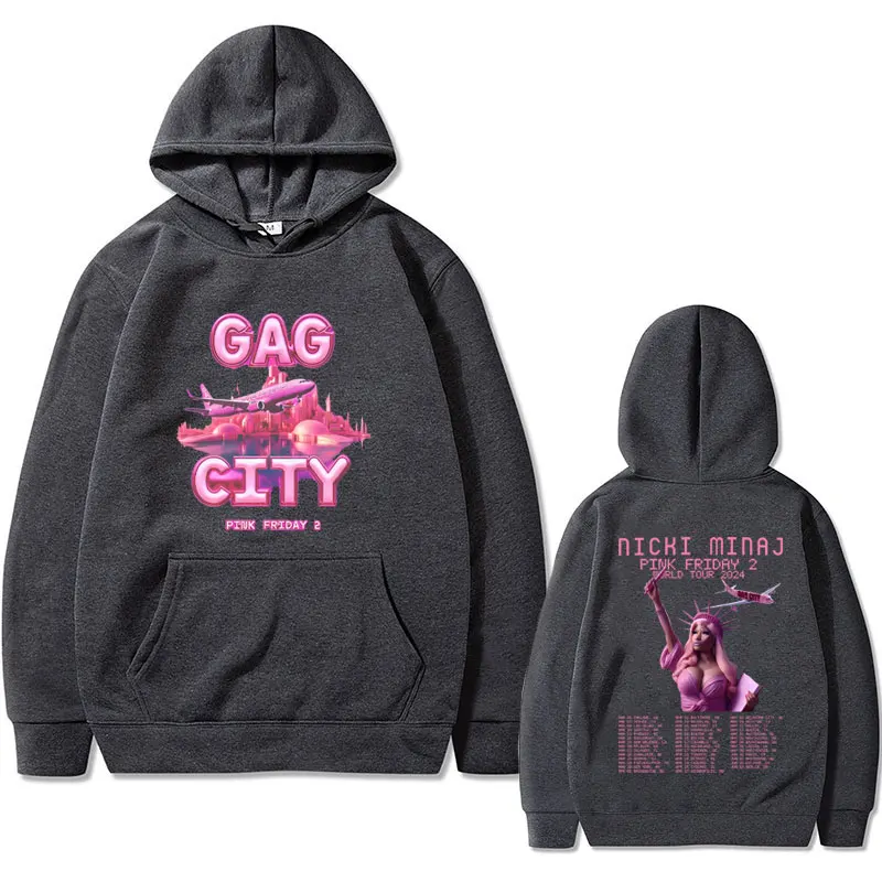 Nicki Minaj GAG CITY Pink Friday 2 Tour 2024 Print Hoodie Men Women Hip Hop Oversized Sportswear Male Fashion Vintage Streetwear