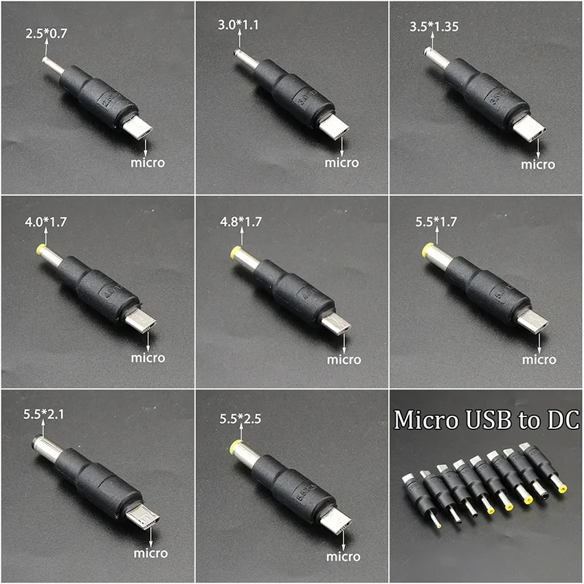 1PCS Micro USB Plug to DC 2.5 3.0 3.5 4.0 4.8 5.2 5.5 mm Power Male Connector Adapter  For Smartphone Tablet Charger Converter