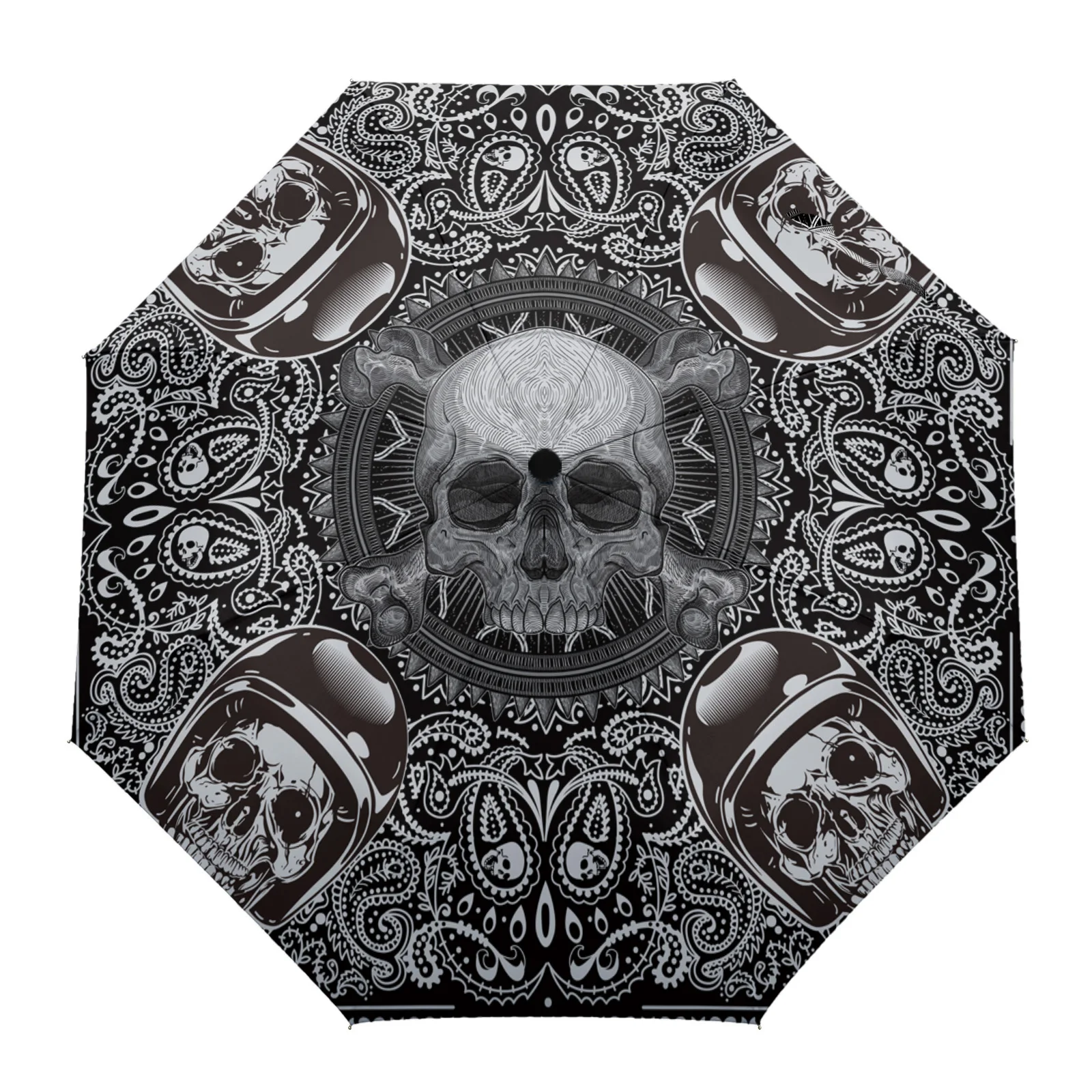 Skull Head Paisley Pattern Print Women Men Rain Umbrella Three Folding Girl Durable Portable Automatic Umbrellas Gift Parasol