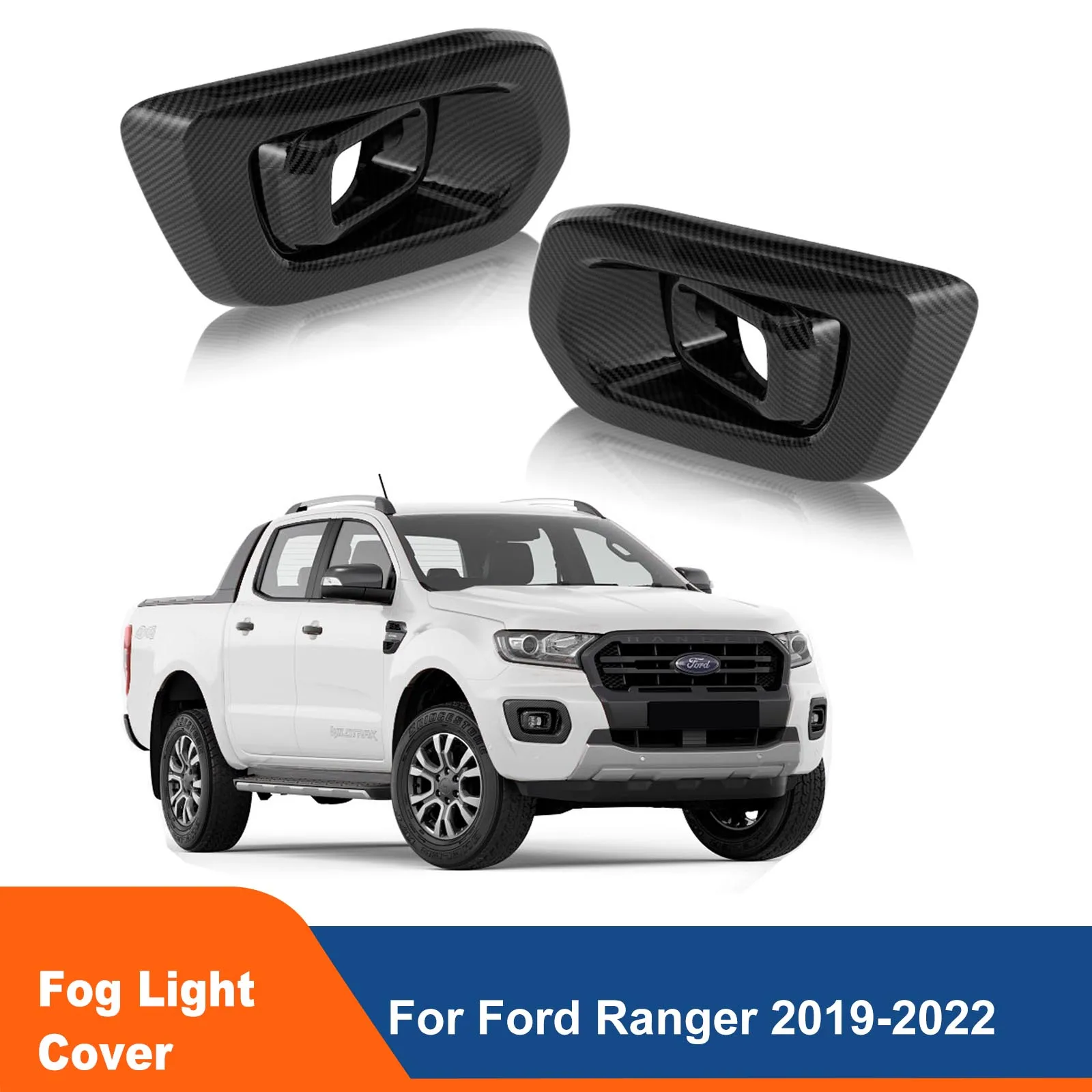 Carbon Fiber ABS Front Fog Light Lamp Cover For Ford Ranger 2019 2020 2021 2022 T8 px3 mk3 WILDTRAK PickUp 2pc Trunk Accessories