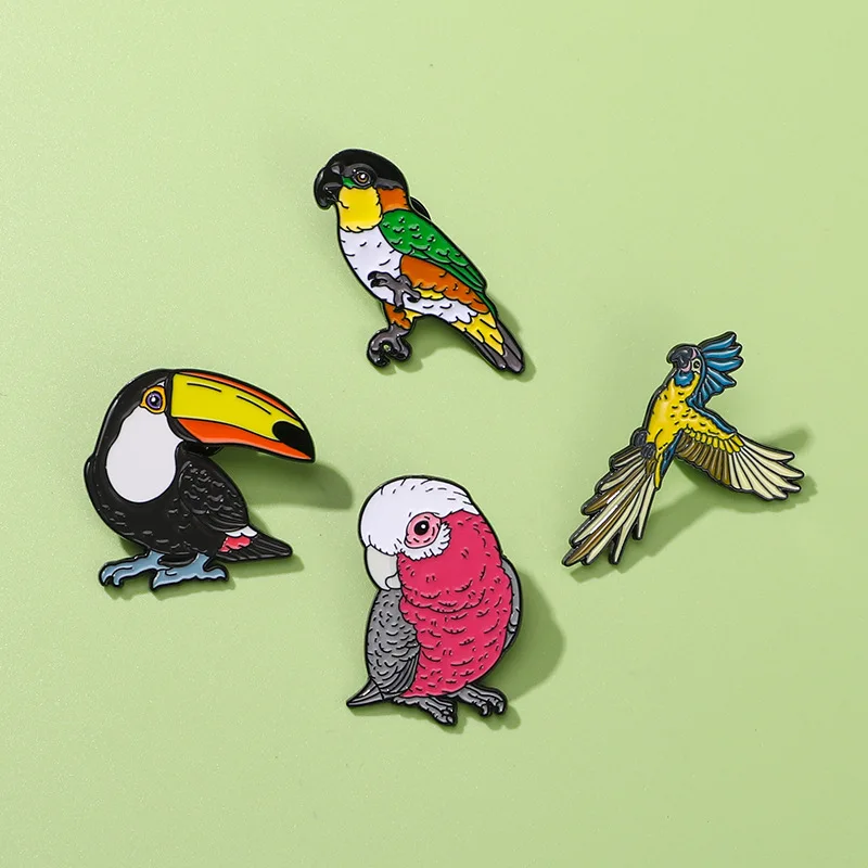 4pcs Cute Cartoon Parrot Enamel Brooch Creative Animal Bird Lapel Pin Badge Backpack Clothing Hat Accessories