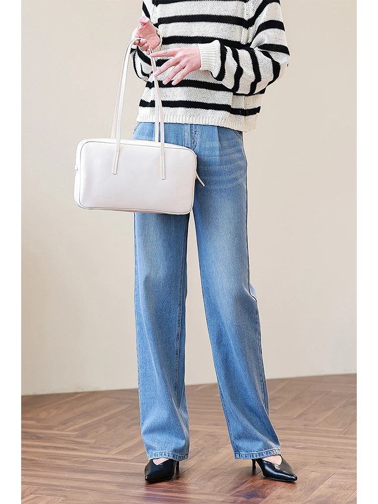 

High Waist Straight Leg Jeans Wide Leg Pants Women's Light Blue Slimming Floor Length Trousers for Pear Shaped Body Summer 2026