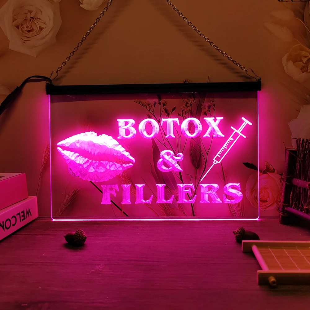 Lips Syringe Botox Fillers LED Neon Sign-3D Carving Wall Art for Home,Room,Bedroom,Office,Farmhouse Decor