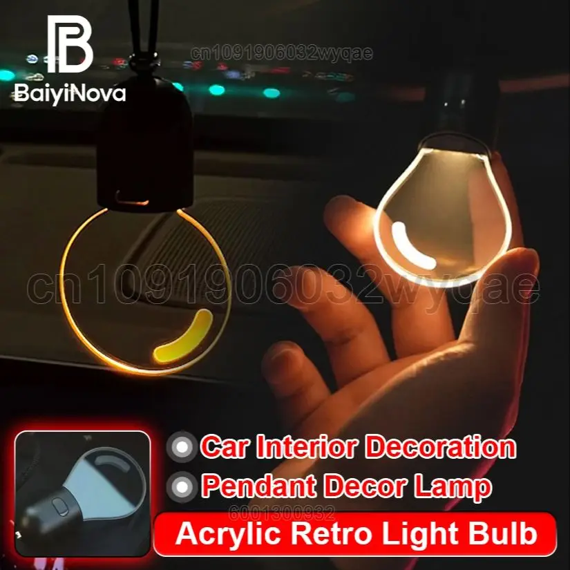 

Подвесной декоративный светильник для зеркала заднего вида автомобиля, плоская акриловая ретро-лампочка, атмосферная подсветка для украшения интерьера автомобиля