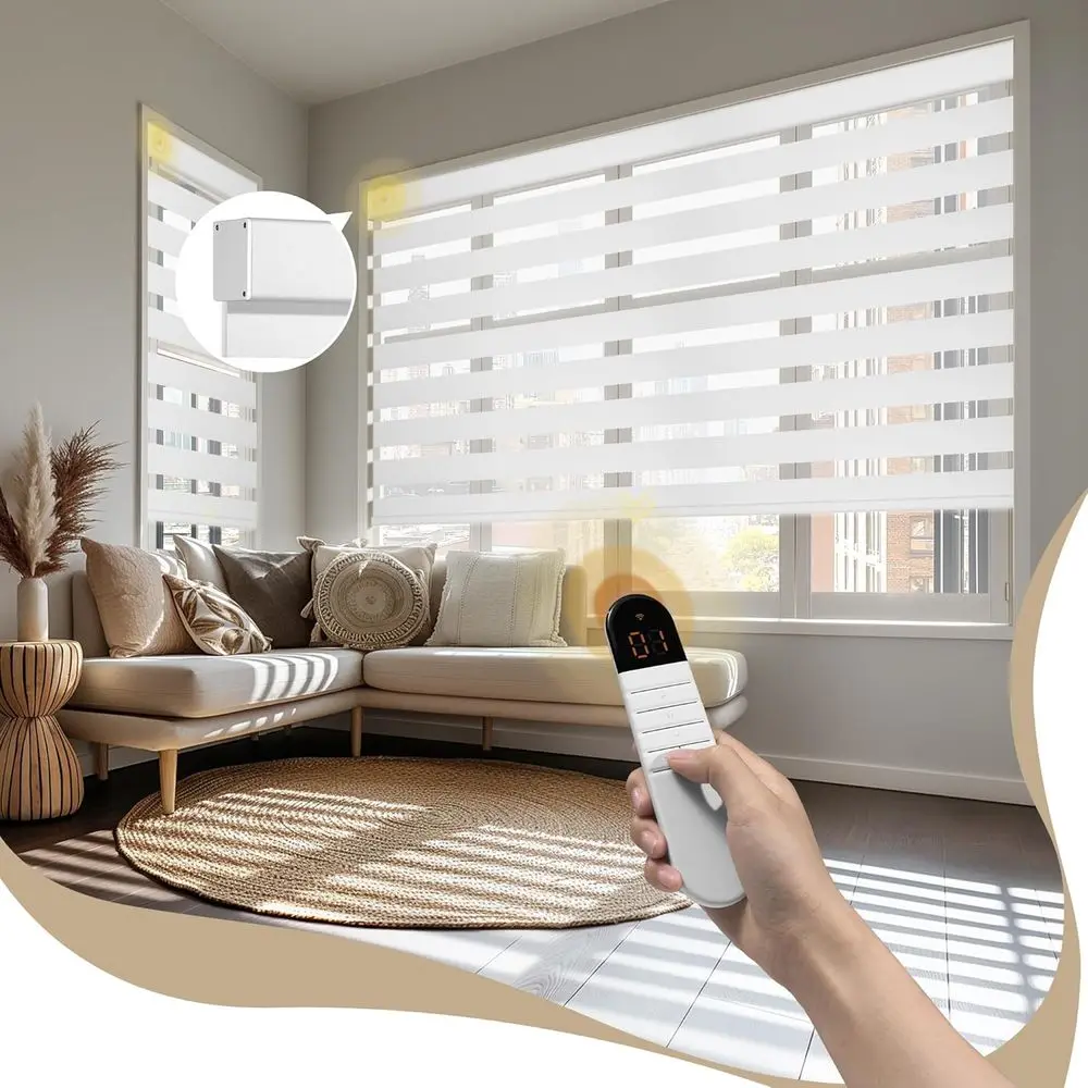 

95% Blackout Electric Zebra Blinds with Remote Control, Rechargeable Motor, Custom Sizes for Home
