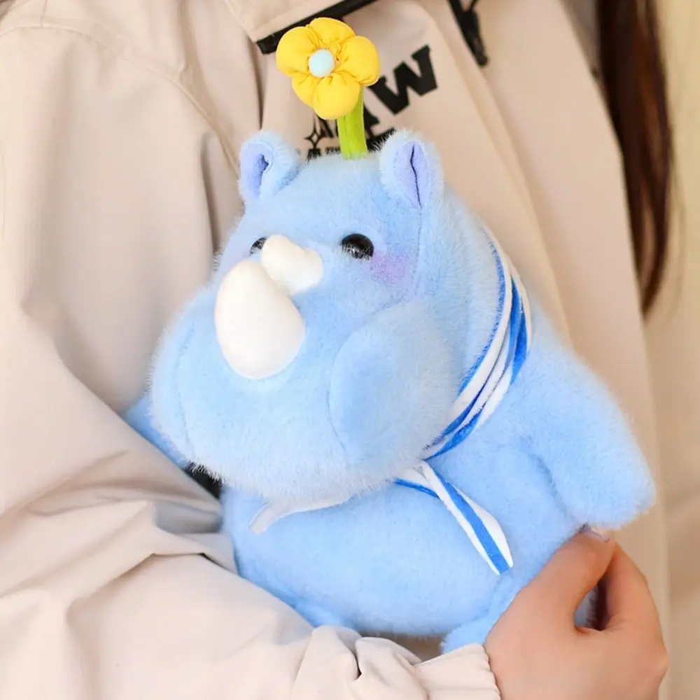 Juguete de peluche de rinoceronte esponjoso, bufanda de colección hecha a mano, muñeca de rinoceronte interactiva, muñeco de rinoceronte de peluche suave, fiestas de cumpleaños