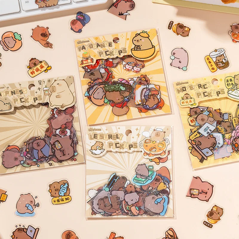 50 pcs Cute cartoon guinea pig pickup hand tent stickers children girl stickers PET sticker pack Scrapbooking accessories