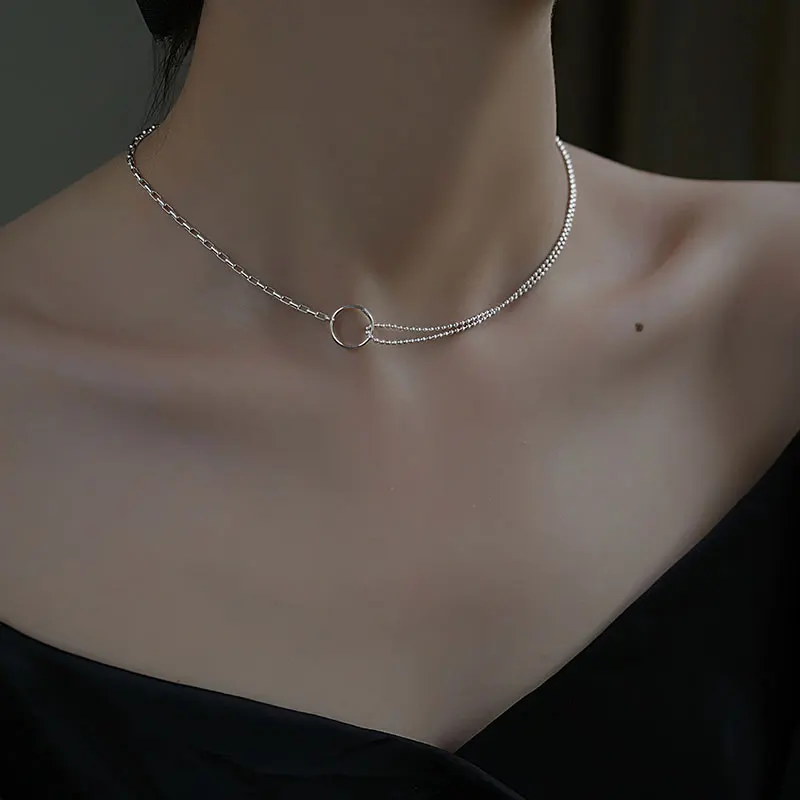 925 Sterling Silver Ring Necklace Simple and Fashionable Round Bead Collar Chain Women\'s Neckchain Wedding Jewelry Holiday Gift