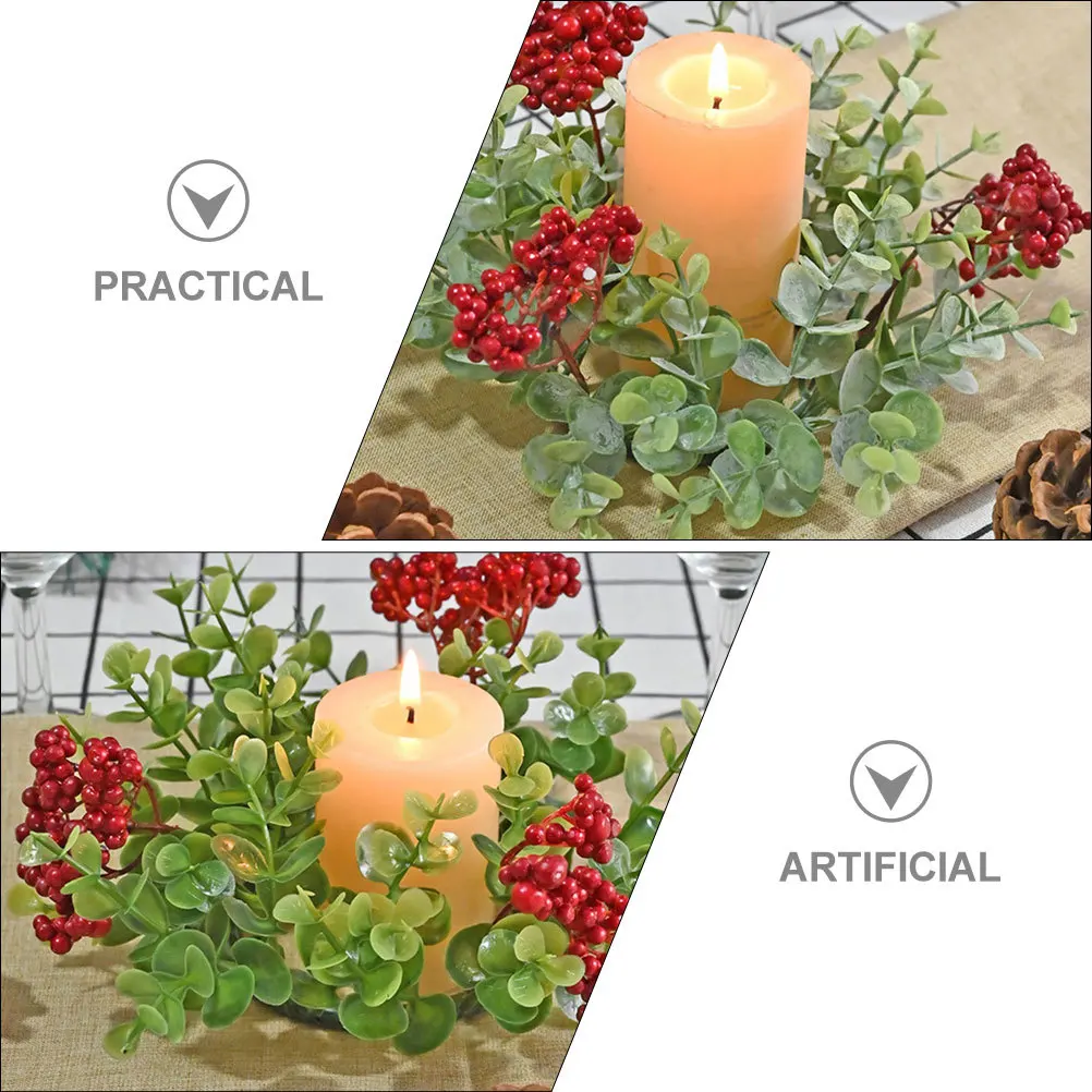 

2Pcs Xmas Wreaths Artificial Greenery Red Berry Rings for Pillar Candles Christmas Decorations Door Wall Hanging Party