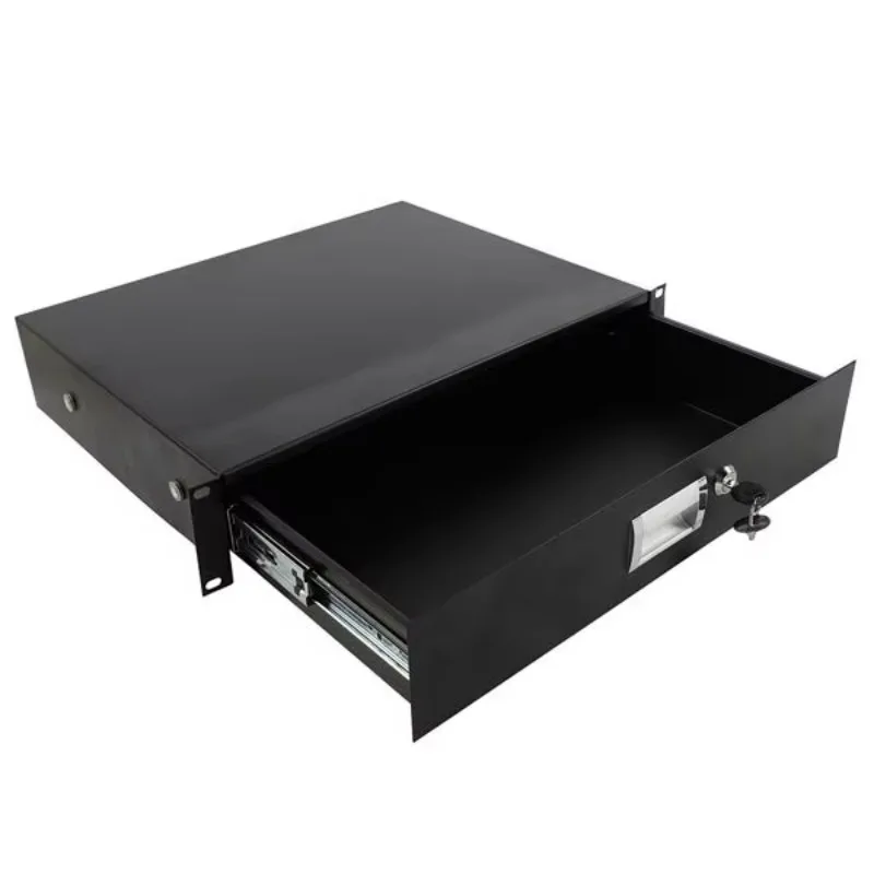 19-inch 2U Black Steel DJ Drawer Equipment Cabinet Storage Box (with Key)