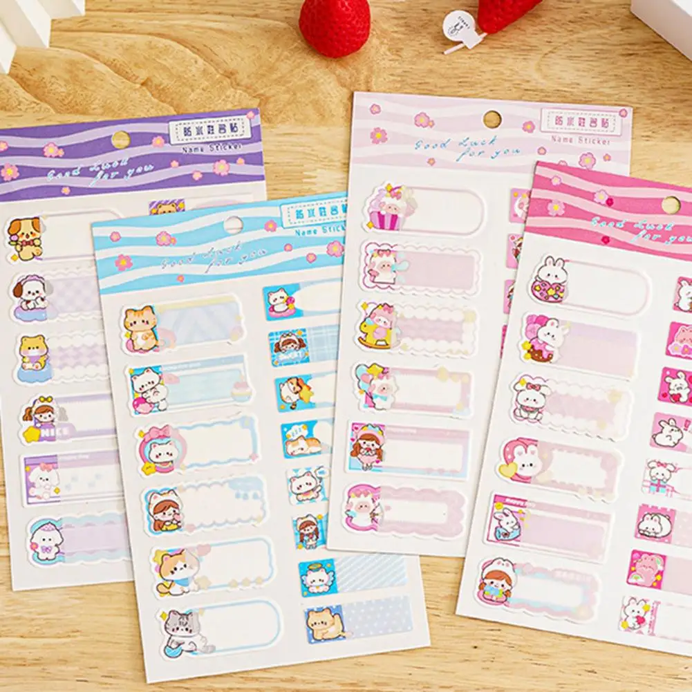 Waterproof Name Labels 14pcs Cartoon Pattern Name Stickers Waterproof Self-adhesive Tag Label for Scrapbook School Stationery