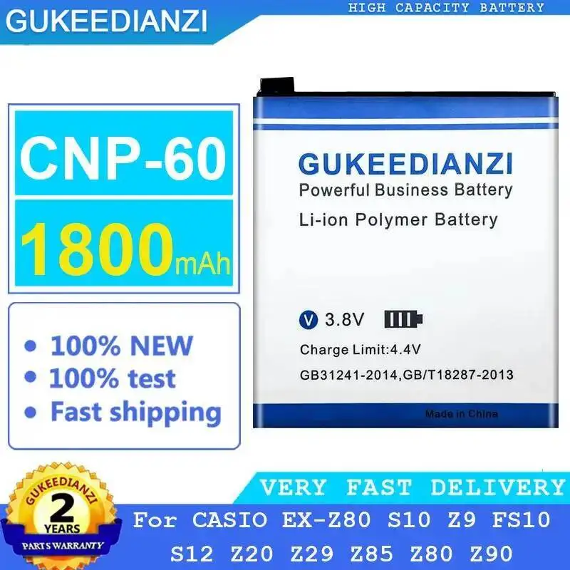 

Cnp-60 Camera Battery For Casio EX-Z80 S10 Z9 FS10 S12 Z20 Z29 Z85 Z80 Z90 High Performance 1800Mah