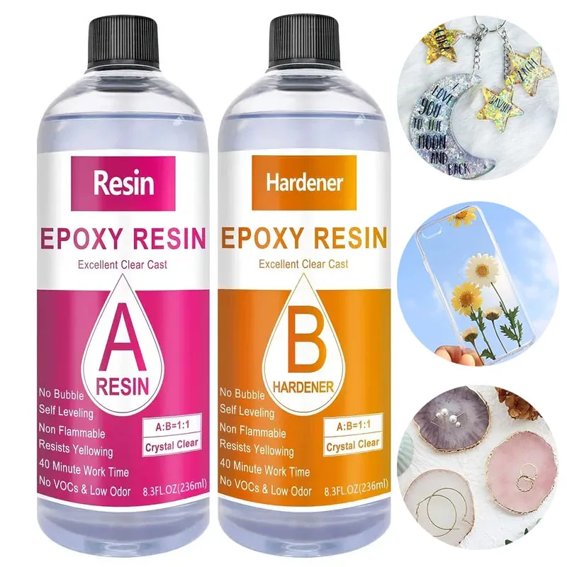 

Crystal Clear Epoxy Resin Kit Casting And Coating For Table Tops Art Jewelry Projects DIY Tumbler Crafts Molds Mix 1:1 Ratio