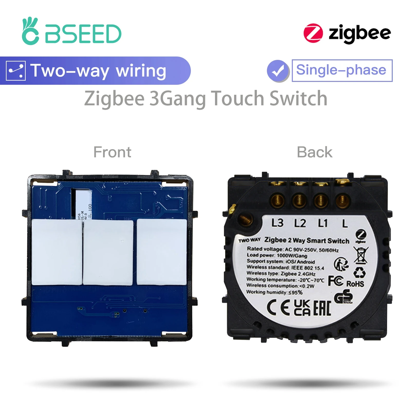 BSEED Zigbee Smart Switch 1/2/3Gang Touch Schakelaar Functie Deel 2Way Draad Met Normale Touch schakelaar Alexa Tuya Smart Life Control