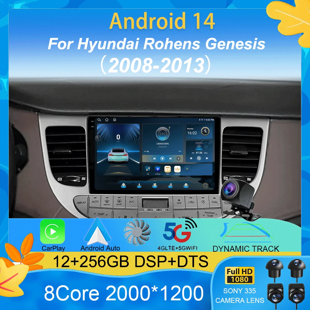 

Car Radio Android 14 Carplay 2K Screen Multimedia Player For Hyundai Rohens Genesis 2008-2013 Autoradio Stereo 2din Head Unit