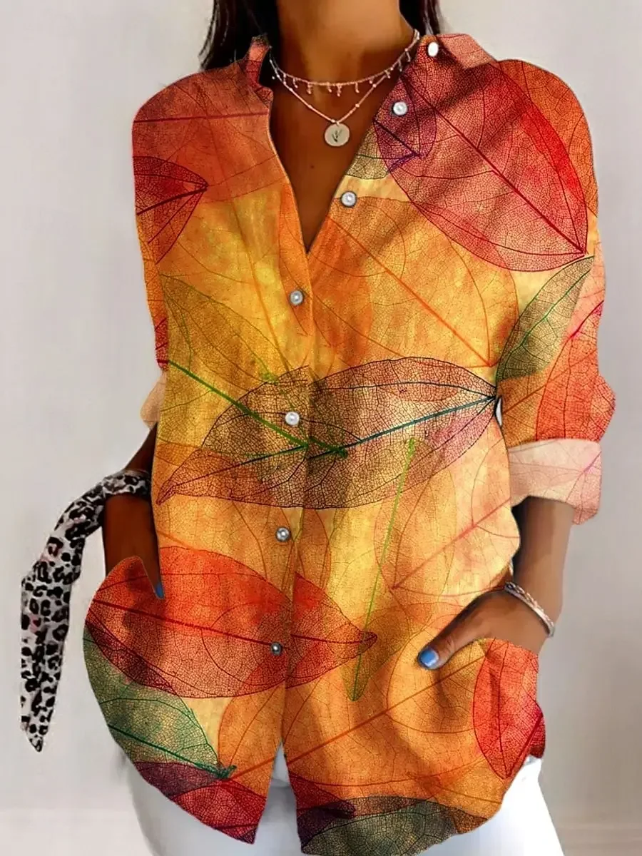 Women's Shirt Graphic Leaves Elegant Vintage Tropical Long Sleeve Shirt Collar Regular Tops Work Daily Buttons Printed Tops Fall