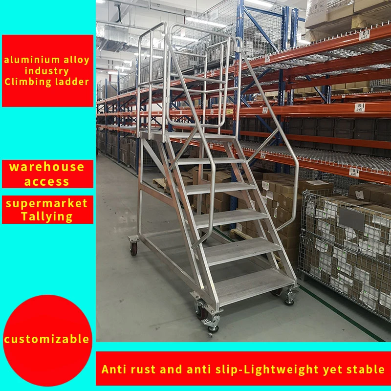 hot sale  4m Mobile Safety Step Work Platform Warehouse Ladder For Factory Pick Up Ladder Aluminum Warehouse Ladder