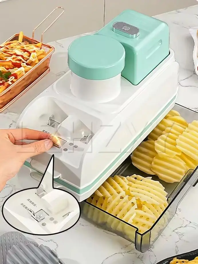 220V Electric Potato Grater, with corrugated and mesh patterns; vegetable and fruit slicer; capable of grating and slicing