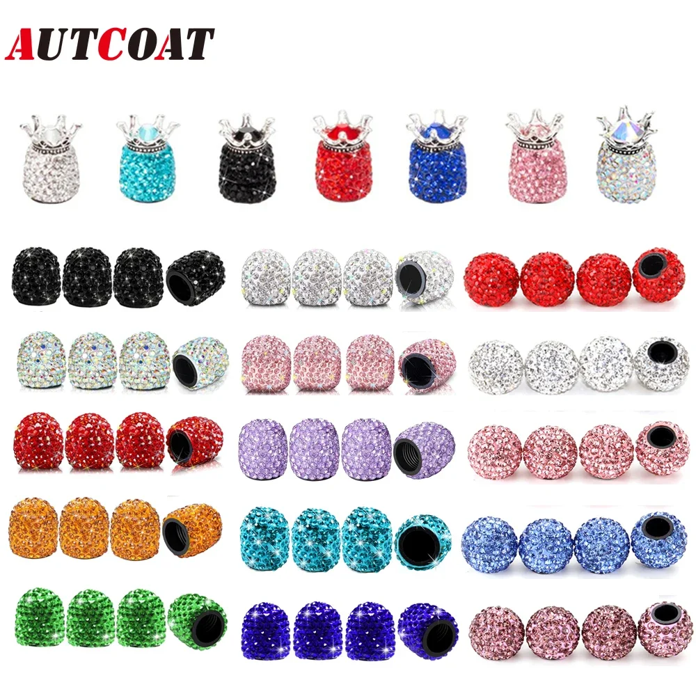 AUTCOAT Crystal Valve Caps, 4Pack Handmade universal Crown Crystal Rhinestone Tire Caps, Attractive Dustproof Accessorie for Car