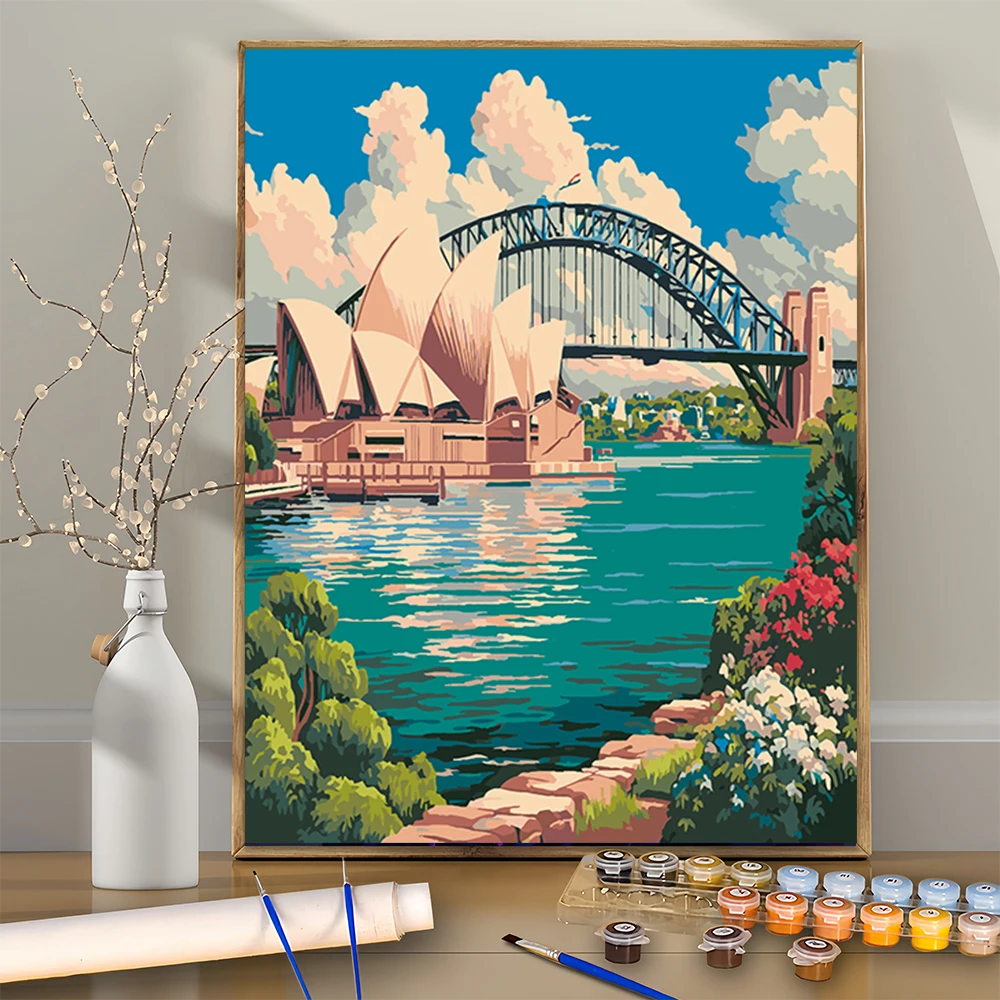

1Pcs Sydney Landmarks and Bay Scenery DIY Acrylic Digital Painting Kit For Beginners Home Wall Decor Frame Not Included