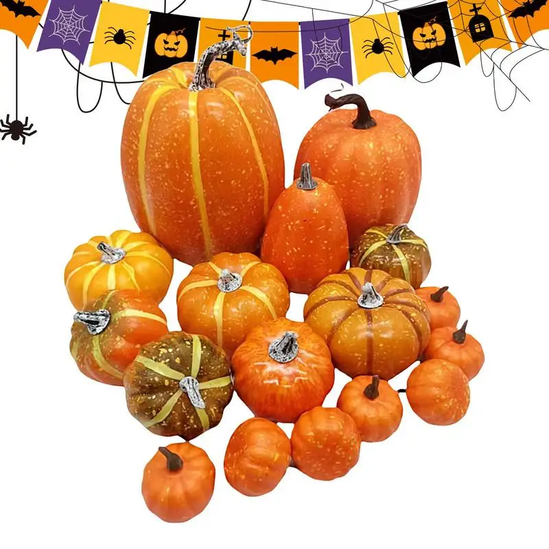 16Pcs Halloween Artificial Pumpkins Set Fake Simulation Pumpkin Halloween Thanksgiving Fall Harvest Home Decoation Faux Pumpkins