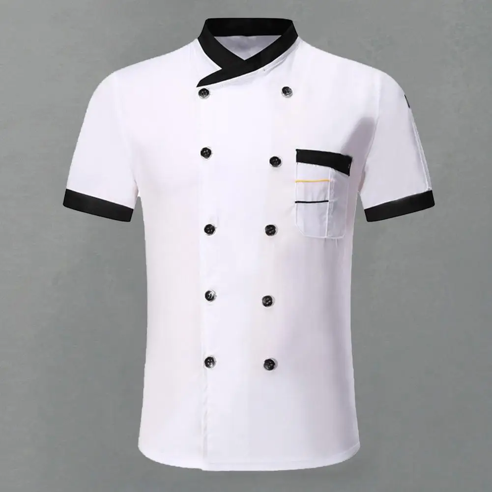 Camisa do cozinheiro chefe trespassado, roupa do restaurante, uniforme do serviço do alimento, parte superior da cozinha, revestimento do verão, cozinhando camisas