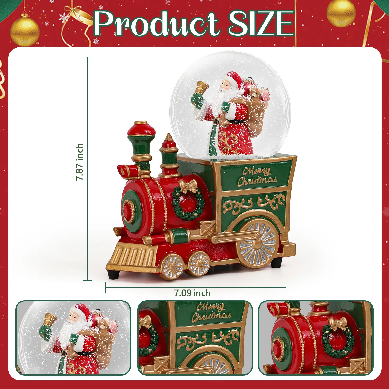 

Santa Claus Train Christmas Snow Globe Musical Holiday Gift & Home Decor