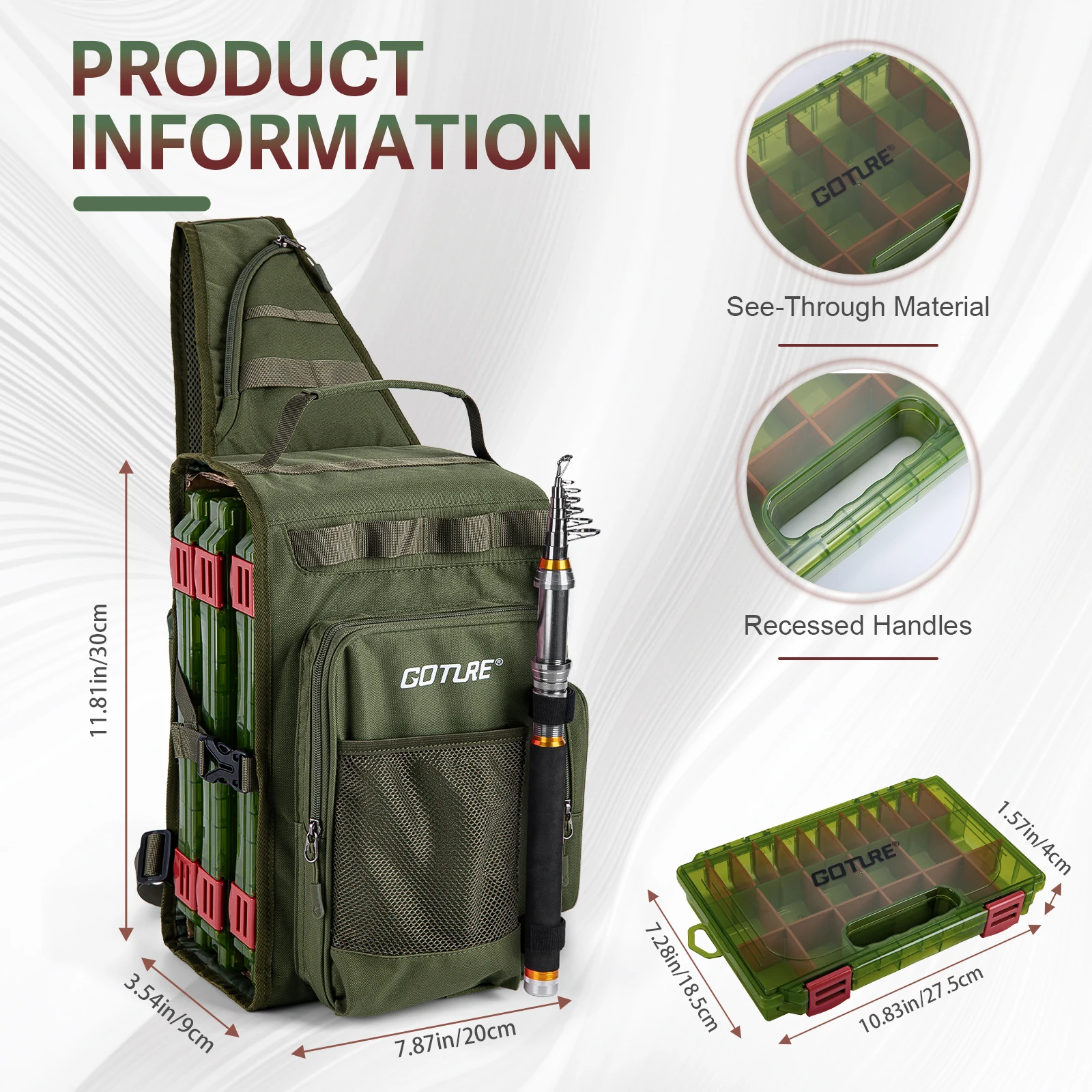 Goture Fishing Gear Bag Set with 3 Lure Boxes, Fishing Tool Storage Bag, Adjustable Shoulder Strap,Multiple Colors for Anglers