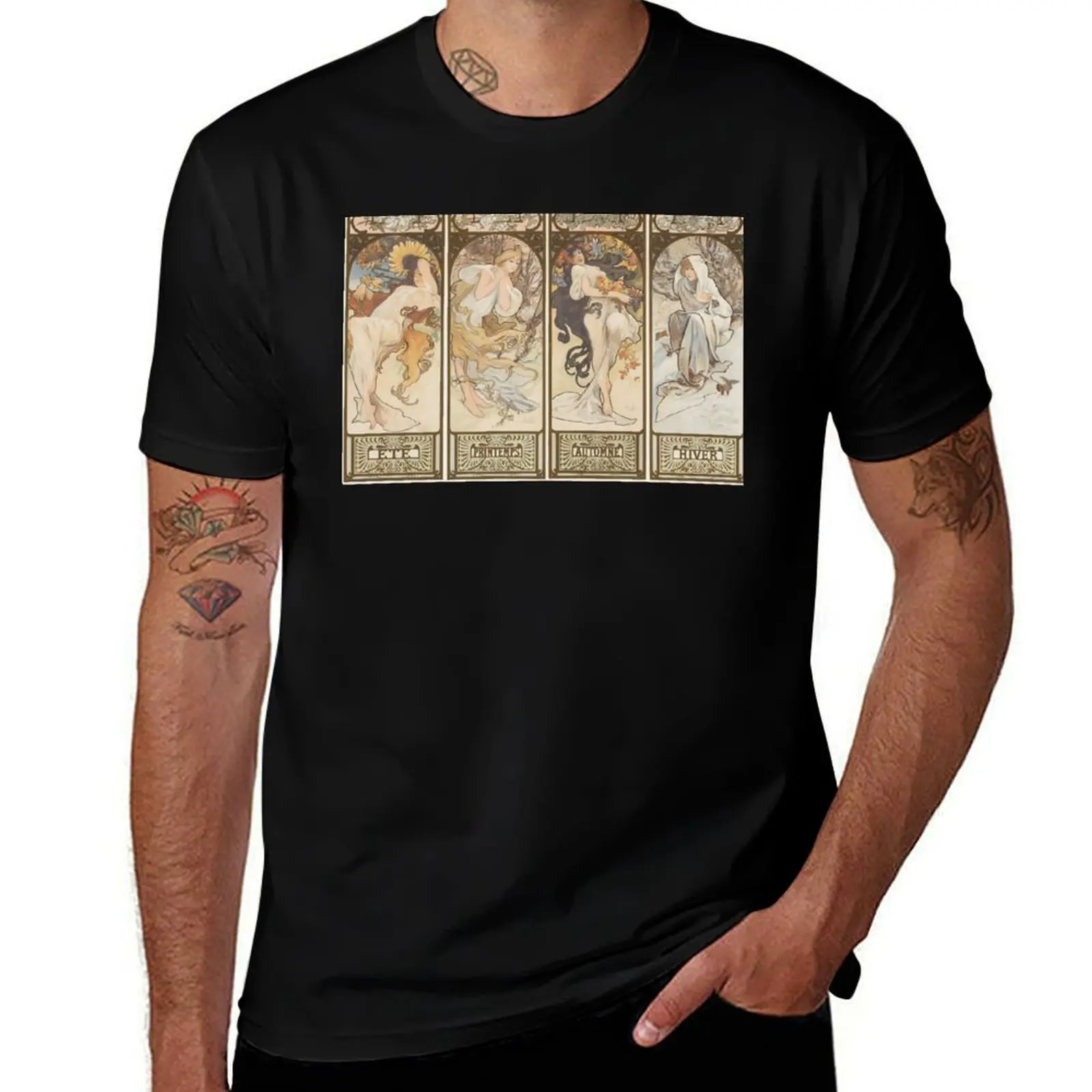 Alphonse Mucha, The Seasons, 1897, Art Nouveau T-Shirt Moisture Control Sports Tee T-Shirt