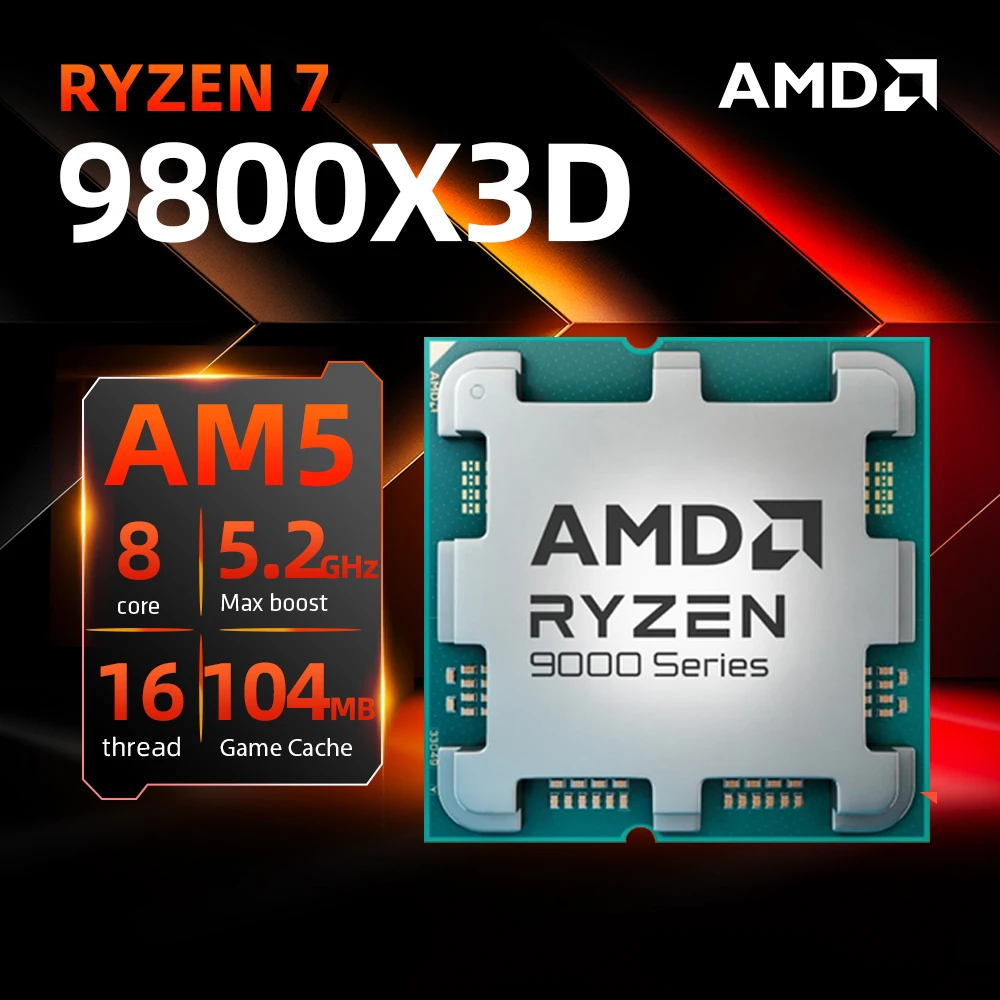 AMD Ryzen 7 9800X3D Gaming CPU R7 9800X3D 5.2GHz 8-Core 16-Thread 104M Game Cache Socket AM5 without Package for PC Gamer