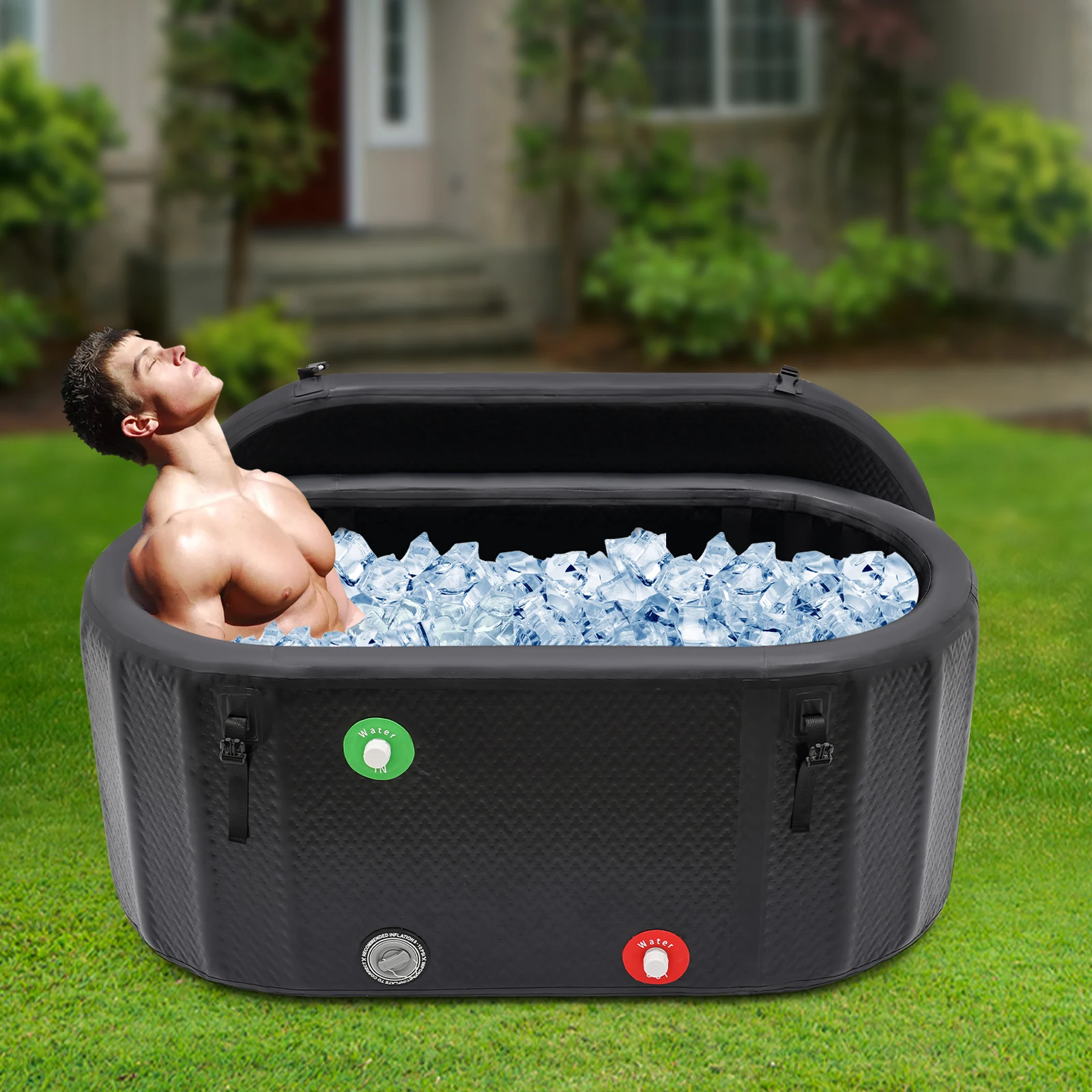 

150x80x67cm Inflatable Ice Bathtub for Athletes, 370L Large Capacity Cold Water Bath Tub for Muscle Recovery, Portable PVC Ice Bath Tub with Pump & Repair Kit, Durable Leakproof for Home Gym Outdoor Spa