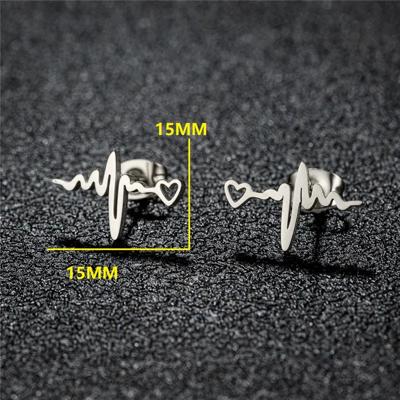 Fashion Small Heartbeat Stud Earrings Medical ECG with Heart Earings for Women Everyday Jewelry Girls Valentine's Day Gift