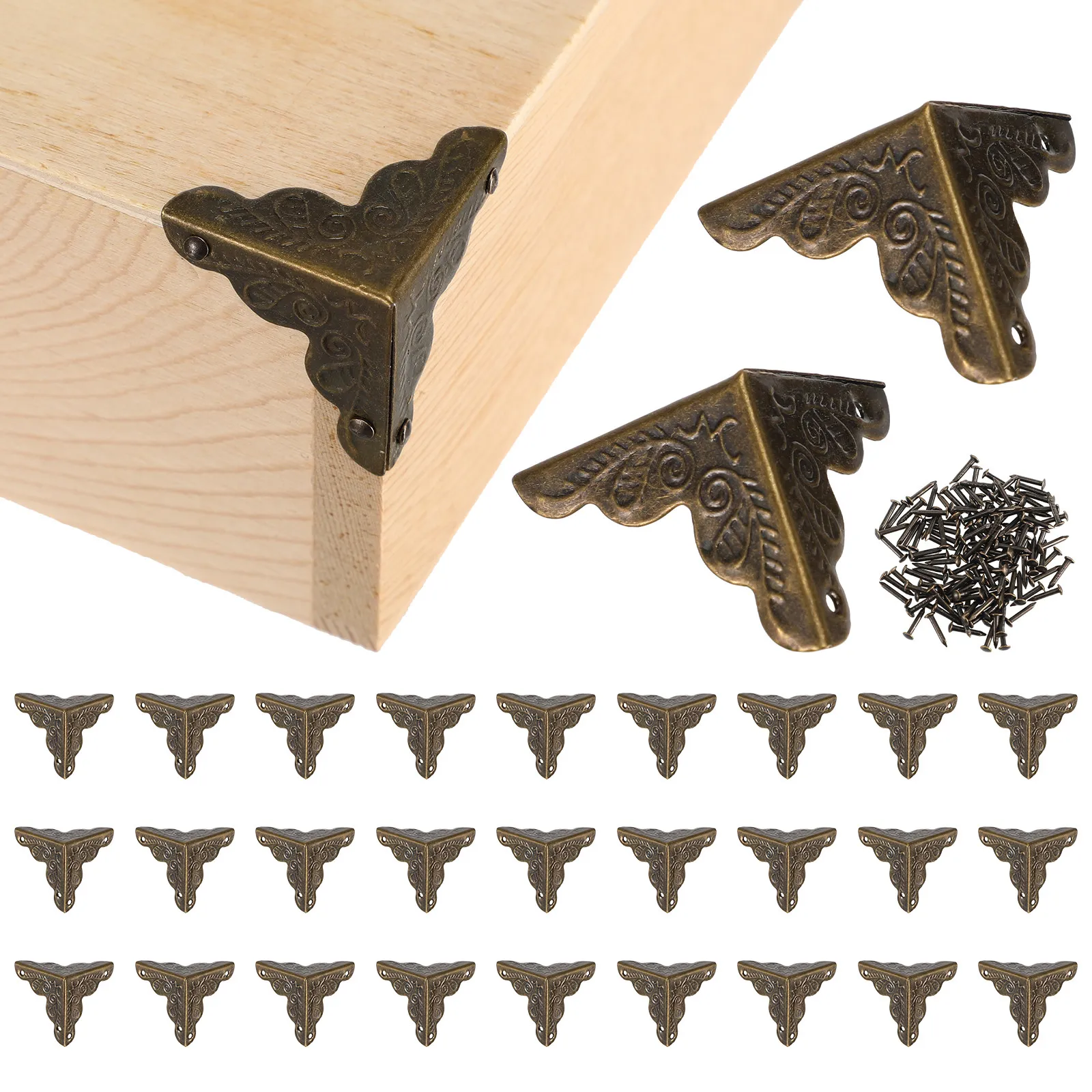 30Pcs Vintage Metal Corner Guards Rustic Decorative Edge Protectors for Chest Table Cabinet Dresser Trunk Stair Baseboard