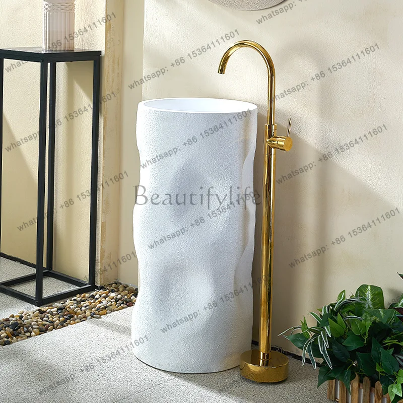 Irregular cream wind column basin wabi sabi art integrated wash basin artificial stone round floor-to-ceiling washbasin