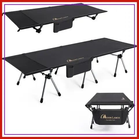 Height Adjustable Camping Cot, 330 lbs Capacity, Portable Folding Bed with Leg Extenders for Camping Hiking Sleeping, Black