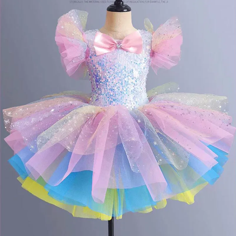 Toddler Sequined White ballet tutu dress Girls Jazz dance costumes children ballerinas tutu Outfits kids Ballroom dance Clothes